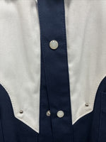 New Men’s Cowboy Threads Blue White Long Sleeve Pearl Snap Large AA-53