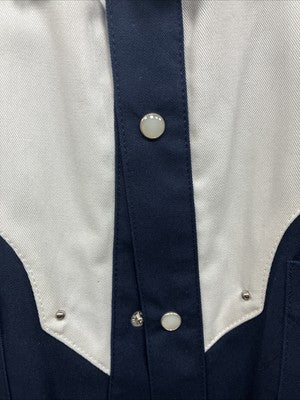 New Men’s Cowboy Threads Blue White Long Sleeve Pearl Snap Large AA-53