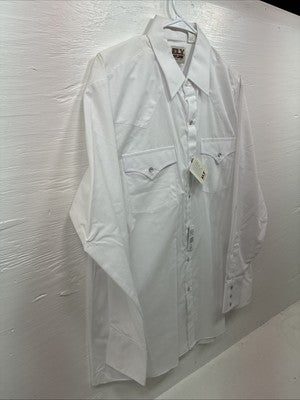 New Men’s ELY Cattleman White Long Sleeve Pearl Snap 16.5 Large X-49