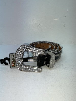 New Black Genuine Leather Nocona Silver Bling L Belt #N3466401 Z-100