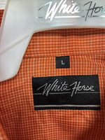 New Men’s White Horse Orange Plaid Long Sleeve Pearl Snap Large Q-41