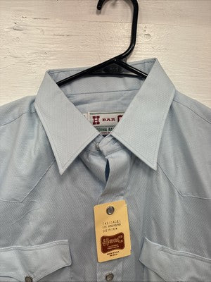 New Men’s H Bar C Baby Blue Long Sleeve Pearl Snap 15.5 Medium K-101