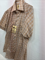 New Men’s ELY Cattleman Tan Plaid Short Sleeve Pearl Snap M R-40