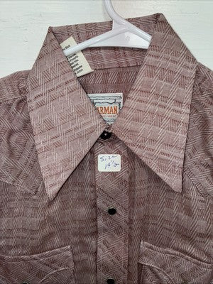 New Men’s Karman Pink Designed Short Sleeve Pearl Snap 14.5 Small AA-90