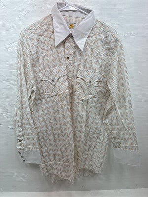 New Men’s Dickson Jenkins White Deign Long Sleeve Pearl Snap 16.5 Large X-55