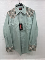 New Men’s Western Shirts Blue Plaid Long Sleeve Pearl Snap 15.5 Medium T-72