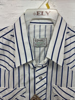 New Men’s H Bar C White Blue Stripe Long Sleeve Pearl Snap 16.5 X 34 Large V-108