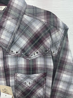New Women’s Cumberland Purple Plaid Long Sleeve Pearl Snap 2X V-67