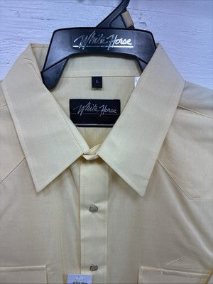 New Men’s White Horse Yellow Western Long Sleeve Pearl Snap Large AA-45