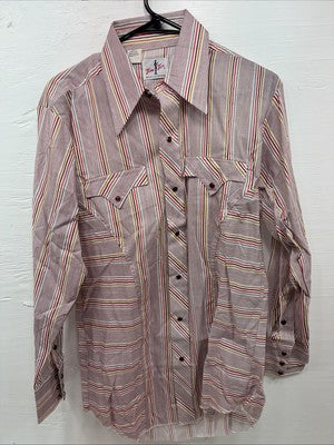 New Men’s Tem Tex Pink Stripe Long Sleeve Pearl Snap 15.5 X 33 Medium AA-91