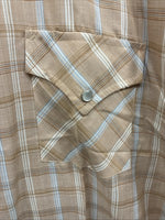 New Men’s ELY Cattleman Tan Plaid Short Sleeve Pearl Snap XL R-39