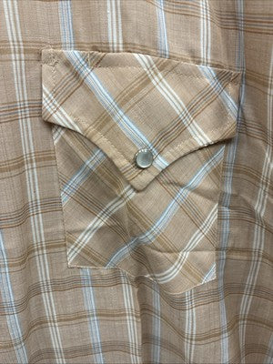 New Men’s ELY Cattleman Tan Plaid Short Sleeve Pearl Snap XL R-39