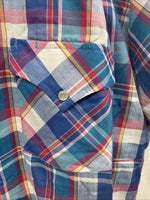 New Men’s ELY Cattleman Blue Multicolor Plaid Short Sleeve Pearl Snap XL M-52