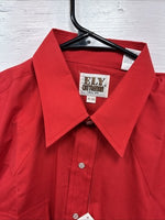 New Men’s ELY Cattleman Simple Red Long Sleeve Pearl Snap 16 Large Q-92