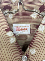 New Men’s ELY Plains Tan Red Floral Long Sleeve Pearl Snap Size 14.5 Small GG-7