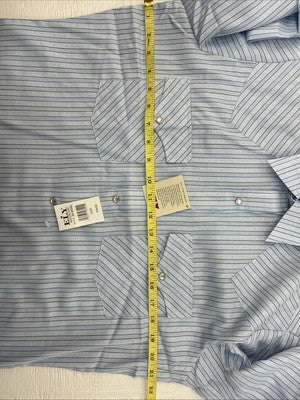 New Men’s ELY Cattleman Blue Stripe Design Long Sleeve Pearl Snap 15 Medium X-99