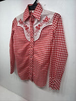 New Women’s Miss Rodeo Red Checker Long Sleeve Pearl Snap Small KK-27