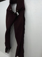 New Burgundy Cowboys Show Chaps With Fringe Adjustable Waist 32” N-45