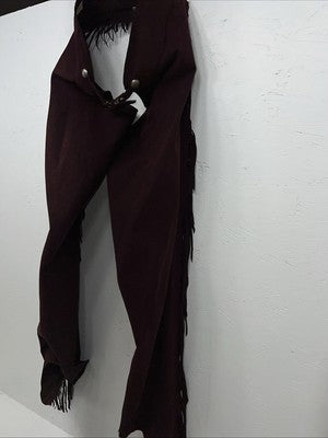 New Burgundy Cowboys Show Chaps With Fringe Adjustable Waist 32” N-45