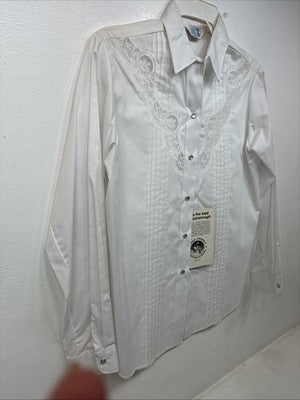 New Women’s Miss Rodeo White Long Sleeve Pearl Snap Size 13/14 TT-31
