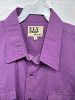 New Men’s ELY Cattleman Purple Simple Short Sleeve Pearl Snap 17 XL M-76