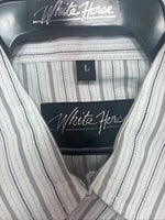 New Kids White Horse Gray Stripe Long Sleeve Pearl Snap Large DD-29