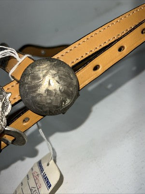 New Congress Leather Headstall W Spilt Reins Metal Plate Browband #6853 U-27