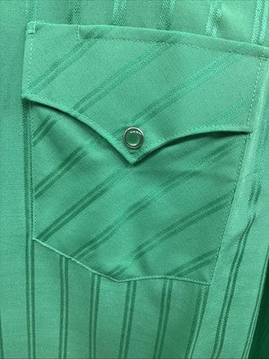New Men’s White Horse Green Stripe Long Sleeve Pearl Snap Large Q-64