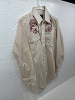 New Men’s Champion Western Tan Embroidered Long Sleeve Pearl Snap 15 Medium K-90