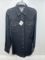 New Men’s ELY Cattleman Dark Jean Style Long Sleeve Pearl Snap Large Q-43