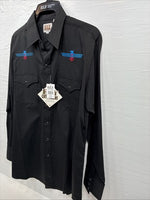 New Men’s ELY Cattleman Black Aztec Design Long Sleeve Pearl Snap Large Q-40