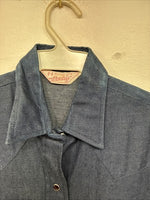 New Women’s H Bar C Blue Jean Long Sleeve Pearl Snap 34 TT-8