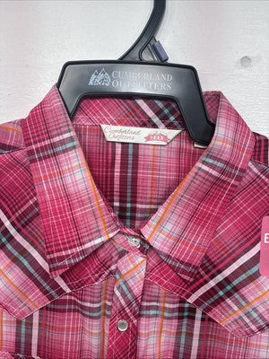 New Women’s Cumberland Pink Plaid Short Sleeve Pearl Snap 2XL GG-13