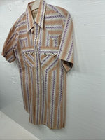 New Men’s Dee-Cee Pink People Stripe Short Sleeve Pearl Snap 14.5 Small K-85