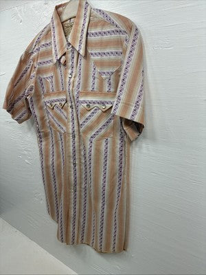New Men’s Dee-Cee Pink People Stripe Short Sleeve Pearl Snap 14.5 Small K-85