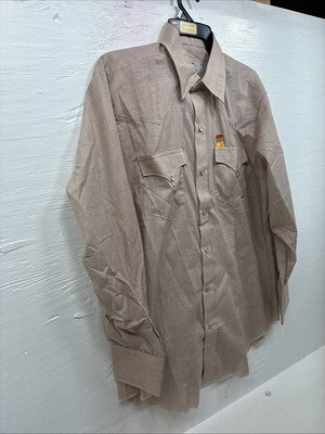 New Men’s H Bar C Brown Simple Long Sleeve Pearl Snap 16 X 34 Large Q-75