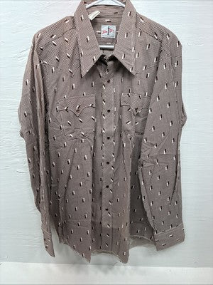 New Men’s Tem Tex Brown Designed Long Sleeve Pearl Snap 17 XL O-49