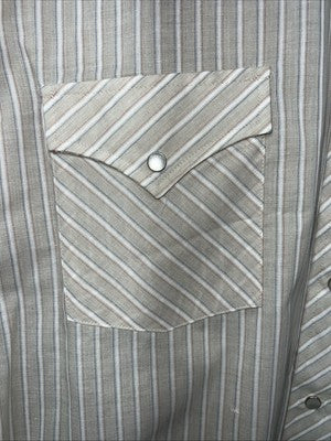New Men’s Tan Stripped ELY Cattleman Pearl Snap Long Sleeve Shirt 16.5x34 L P-29