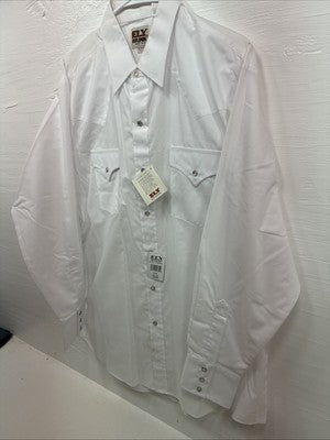 New Men’s ELY Cattleman White Long Sleeve Pearl Snap 16.5 Large X-49