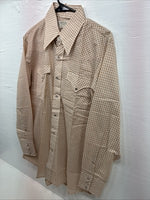 New Men’s Stockman Brown Checkered Long Sleeve Pearl Snap 15.5 Medium AA-66