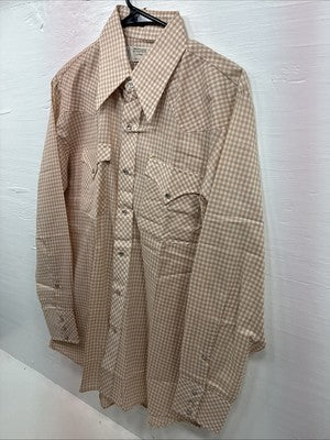 New Men’s Stockman Brown Checkered Long Sleeve Pearl Snap 15.5 Medium AA-66