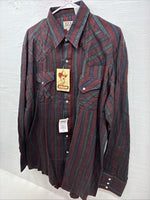New Men’s ELY Cattleman Red Multicolor Stripe Long Sleeve Pearl Snap XL Q-96
