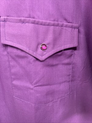 New Men’s ELY Cattleman Purple Simple Short Sleeve Pearl Snap 17 XL M-76