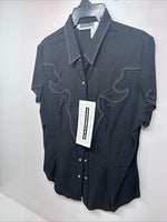 New Women’s Panhandle Slim Black Short Sleeve Pearl Snap Large GG-9