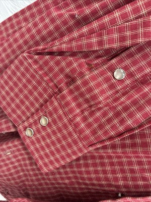 Me End H Bar C Red Plaid Long Sleeve Pearl Snap 16.5 Large AA-35