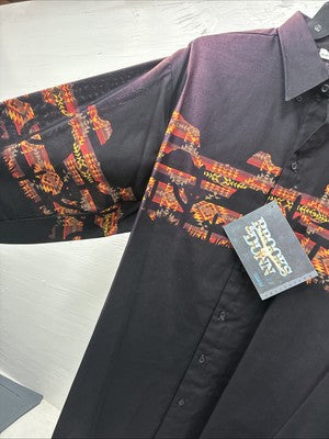 New Men’s Brooks & Dunn Black Western Design Long Sleeve Button Up 17 XL M-71