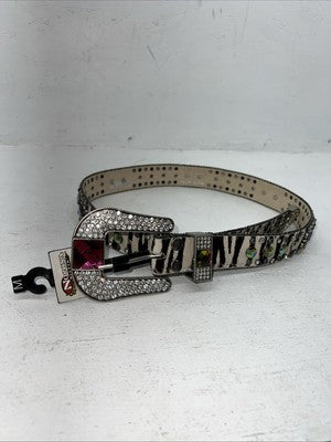 New Nocona Genuine Leather Zebra Bling Belt Medium #N1330999 W-13