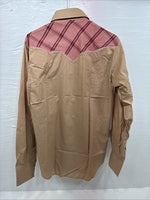 New Men’s Champion Western Brown Pink Plaid Long Sleeve Pearl Snap 16 Large X-36