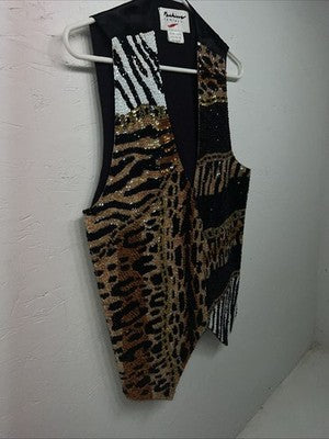 New Men’s Fashion Fantasy Black Cheetah Zebra Tuxedo Suit Vest Medium WW-62