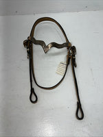 New Congress Leather Headstall W Spilt Reins Metal Plate Browband #6853 U-27